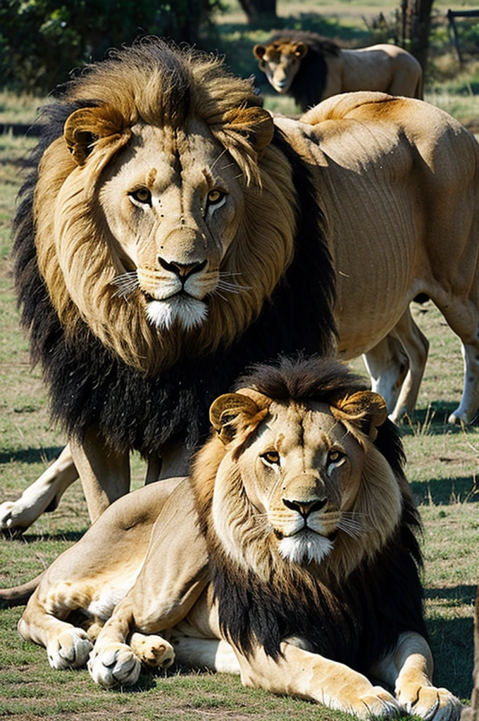 Lion together with a sheep happy