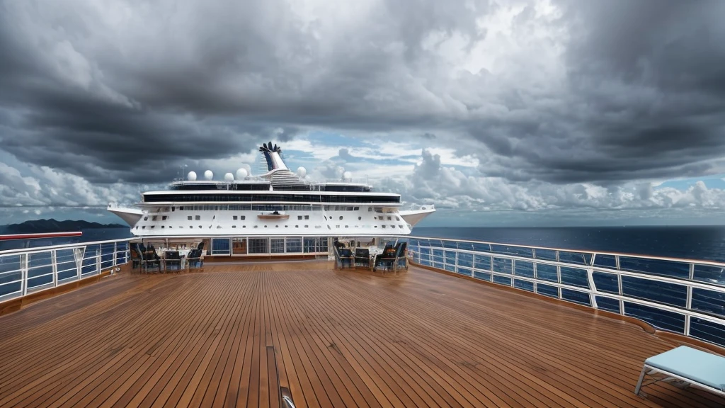Cruise ship deck, cloudy sky, no one