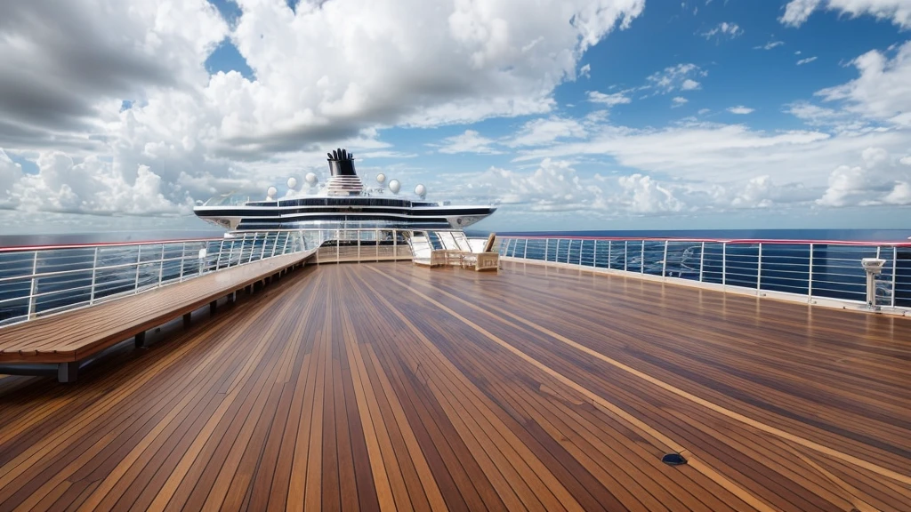 Cruise ship deck, cloudy sky, no one