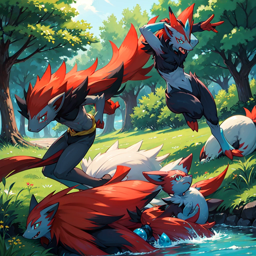 zoroark, pokemon (creature),forest, lake,