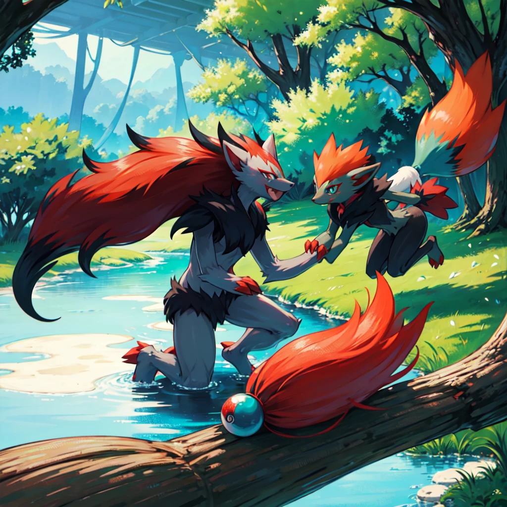 zoroark, pokemon (creature),forest, lake,