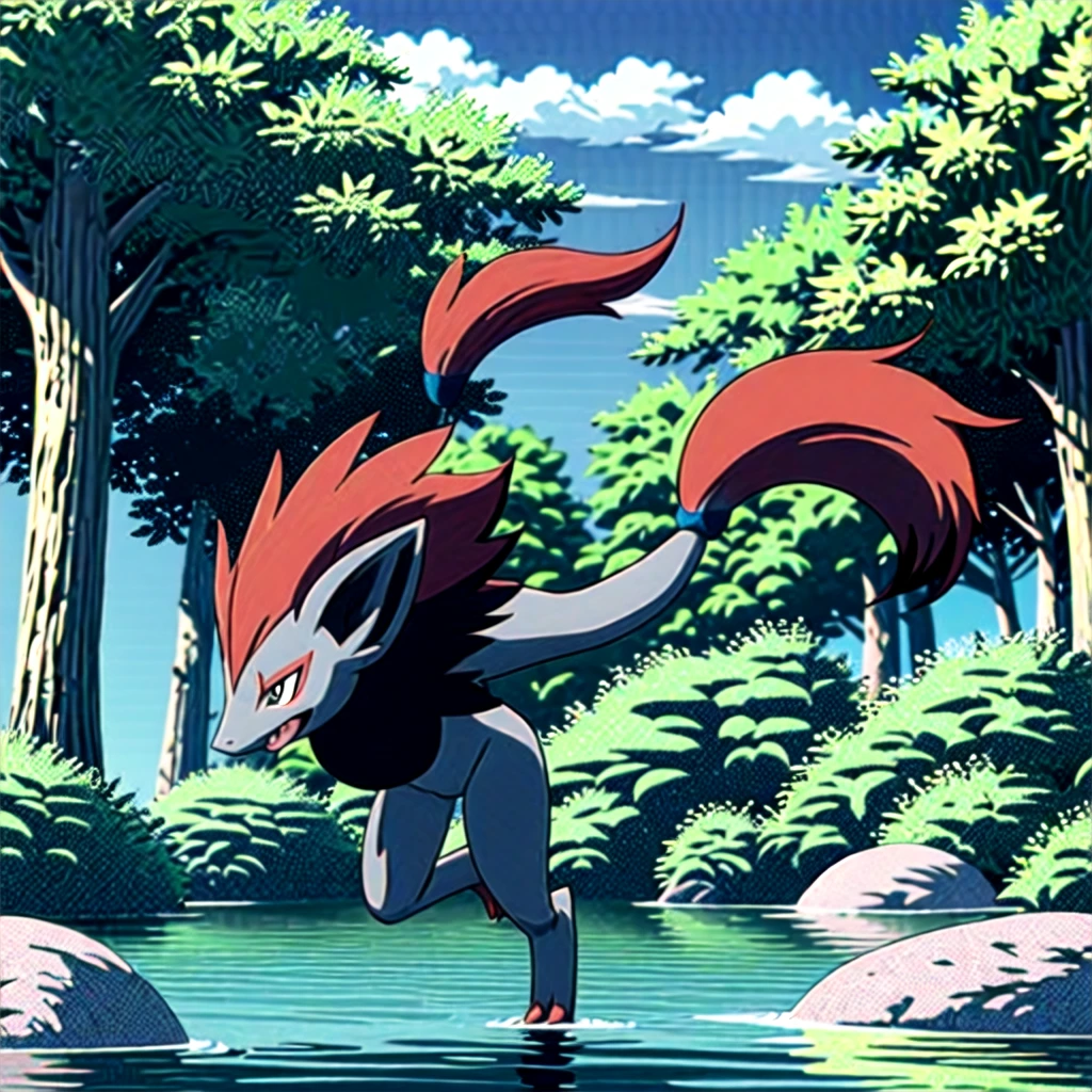 zoroark, pokemon (creature),forest, lake,