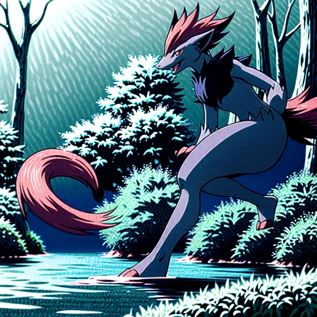 zoroark, pokemon (creature),forest, lake,