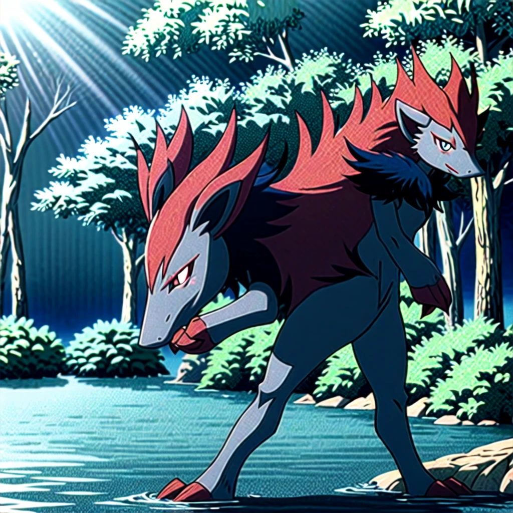 zoroark, pokemon (creature),forest, lake,