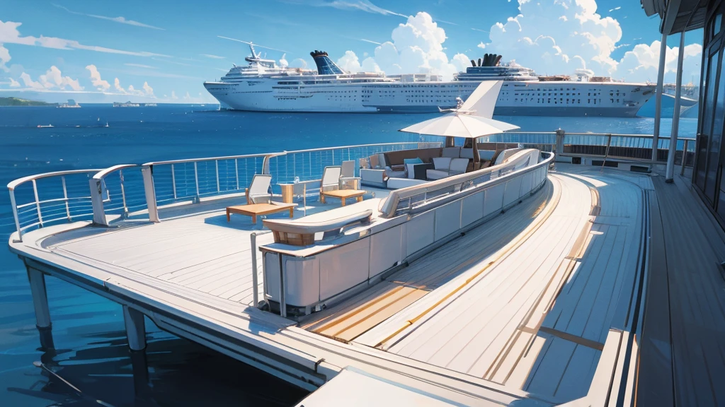 Cruise ship deck, cloudy sky, no one
