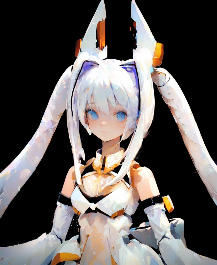 (((Masterpiece))), (((Beautiful Light))), Anime Girl, 1girl, Young, Short Height, Flat Chest, Solo, Wings, Long Hair, Dress, Blue Eyes, White Dress, Priestess Dress, Cape, White Hair, White Pantyhose, Feather Wings, Watching People, Very Long Hair, White Wings, Bangs, Gradient Hair