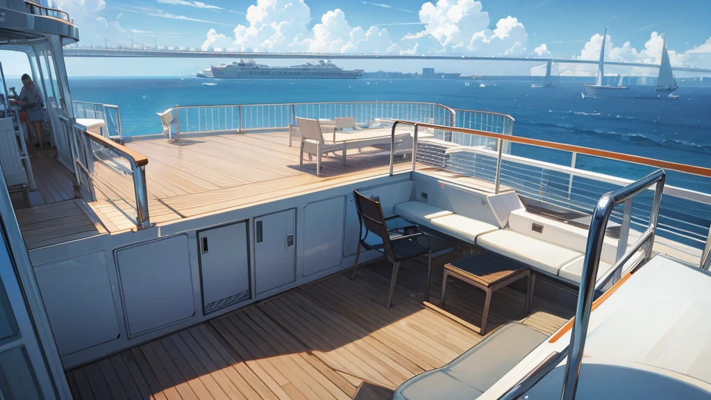 Cruise ship deck, cloudy sky, no one
