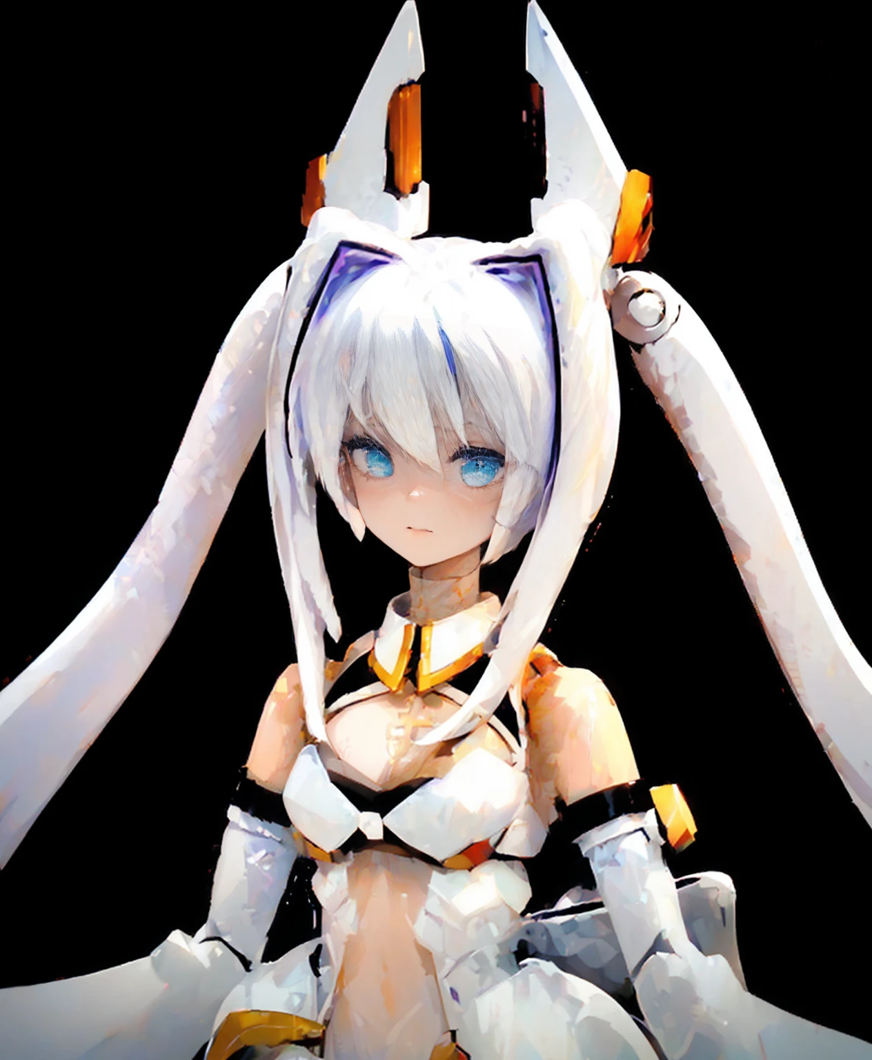 (((Masterpiece))), (((Beautiful Light))), Anime Girl, 1girl, Young, Short Height, Flat Chest, Solo, Wings, Long Hair, Dress, Blue Eyes, White Dress, Priestess Dress, Cape, White Hair, White Pantyhose, Feather Wings, Watching People, Very Long Hair, White Wings, Bangs, Gradient Hair