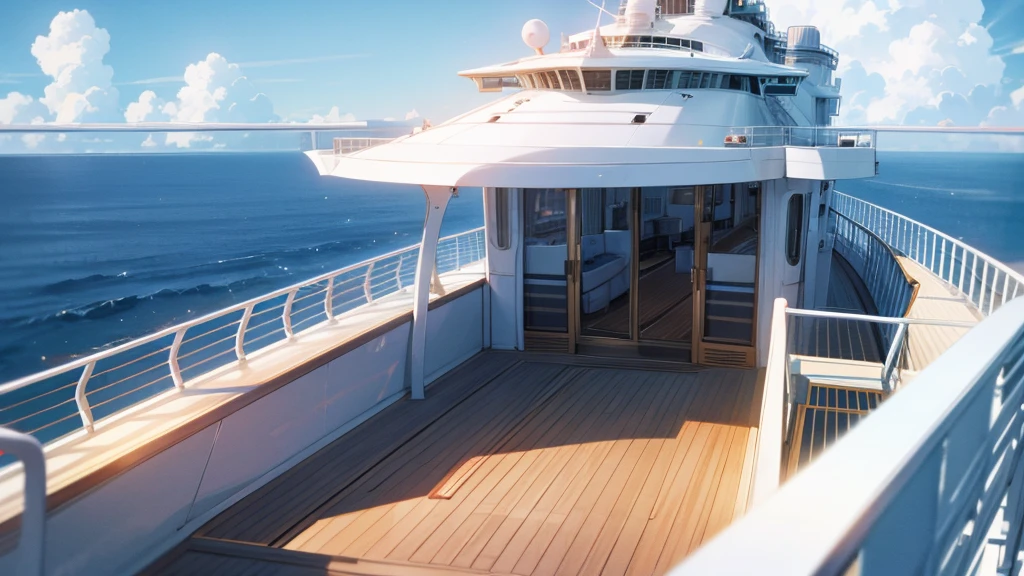 Cruise ship deck, sky full of clouds, no one there