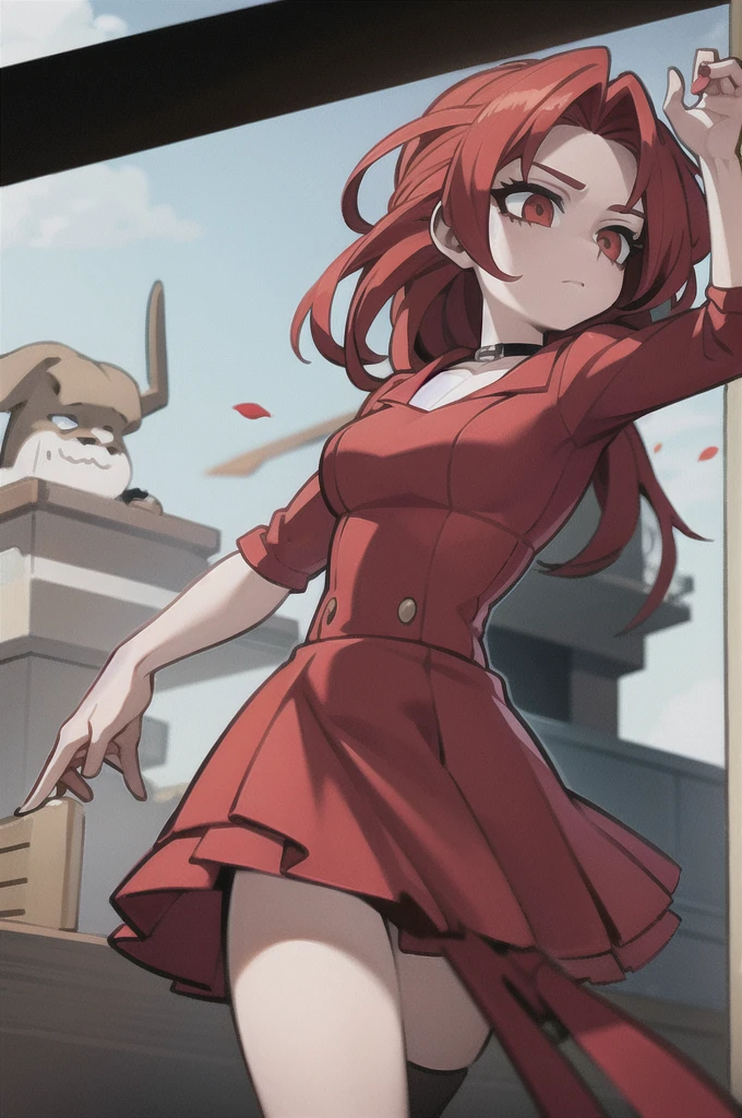 red hair, poor clothes, sharp dagger, 1 girl