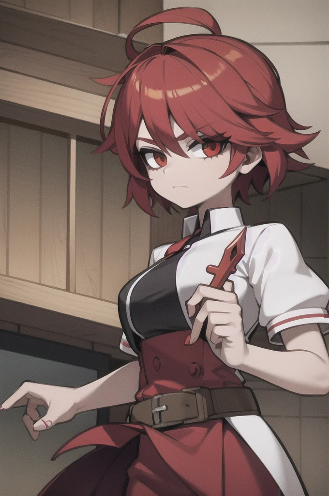 red hair, poor clothes, sharp dagger, 1 girl