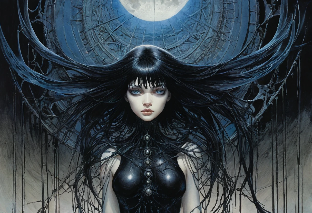 (master part, best quality), 1senhora, standing alone, (lo gothic), dreamcatcher, vampyre, short black hair, loose waves, blue colored eyes, ,fluffly, (HG giger, art by hermann nitsch, Beksinski, Dariusz Zawadzki, giger, zdzislaw beksinski), bed-in, candles, traverser, body skinny, moon light, black jersey, natta, smoke billowing
