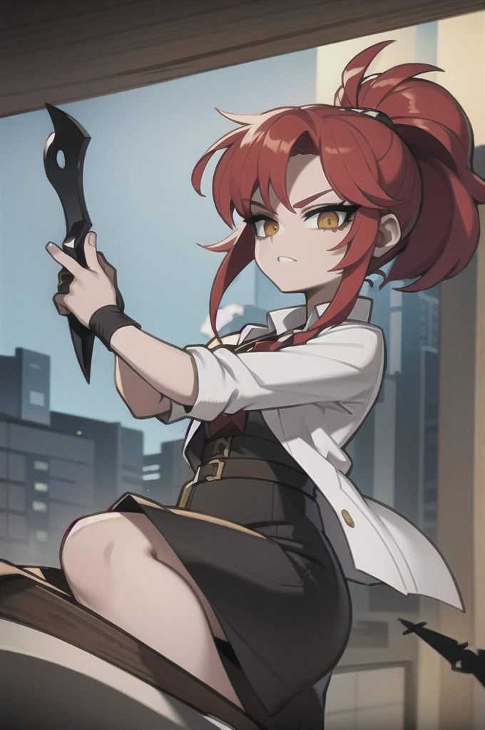 red hair,worn clothes, sharp dagger, 1 girl