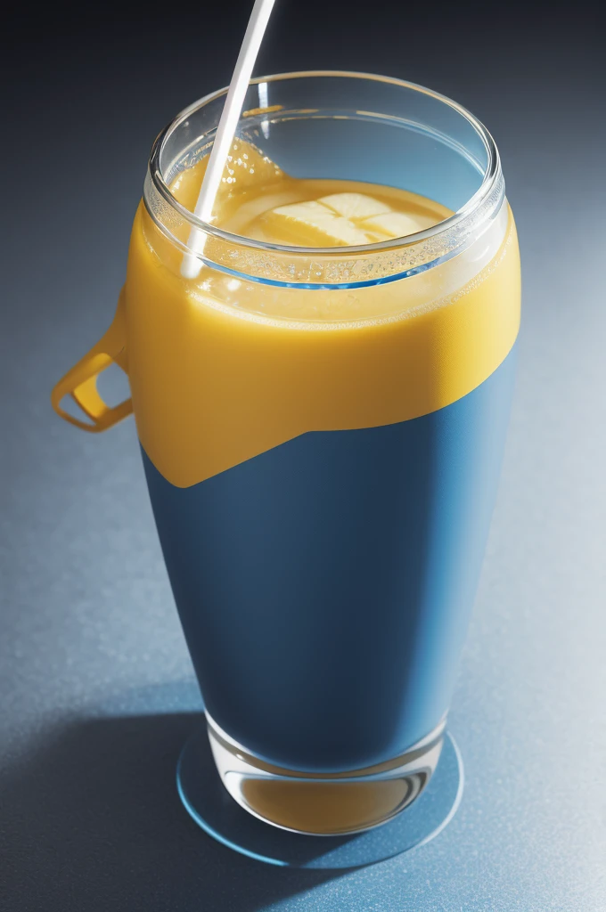 A realistic blue and yellow thermic cup