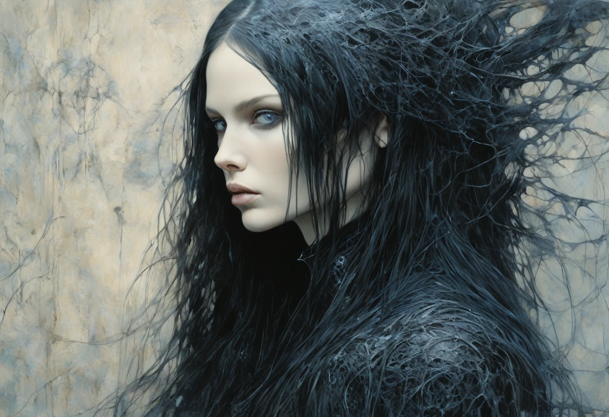 (master part, best quality), 1senhora, standing alone, (lo gothic), dreamcatcher, vampyre, short black hair, loose waves, blue colored eyes, ,fluffly, (HG giger, art by hermann nitsch, Beksinski, Dariusz Zawadzki, giger, zdzislaw beksinski), bed-in, candles, traverser, body skinny, moon light, black jersey, natta, smoke billowing
