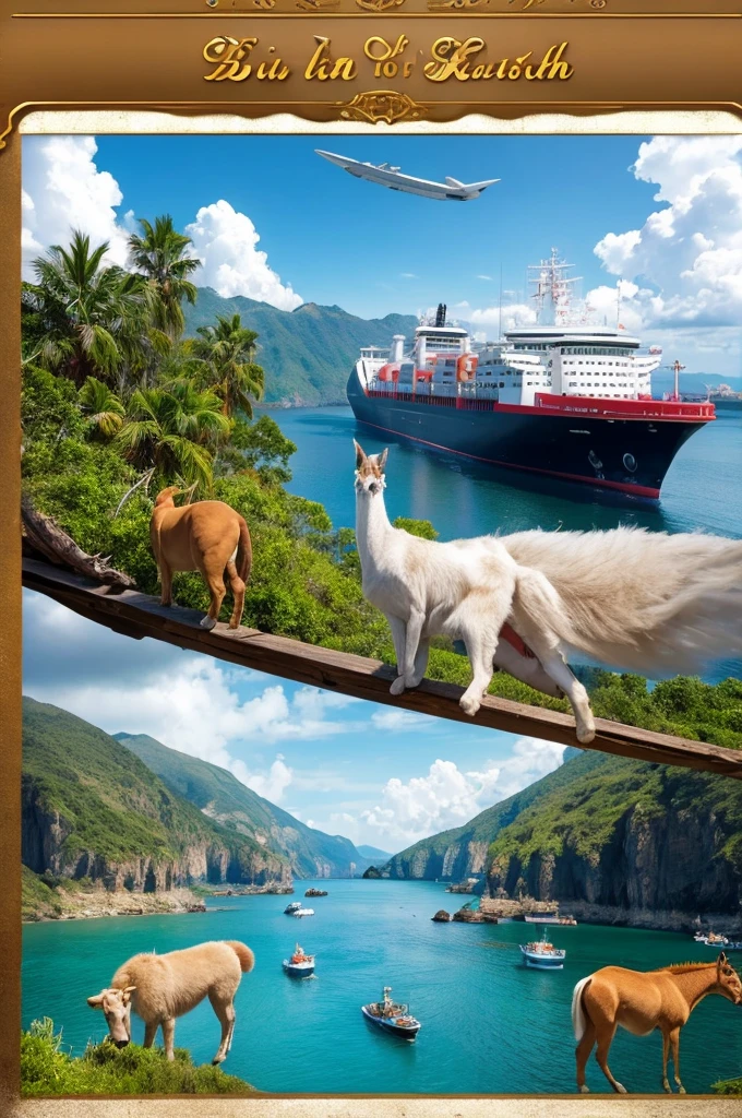 creation of heaven and earth Lots of animals Big Ship Photo style