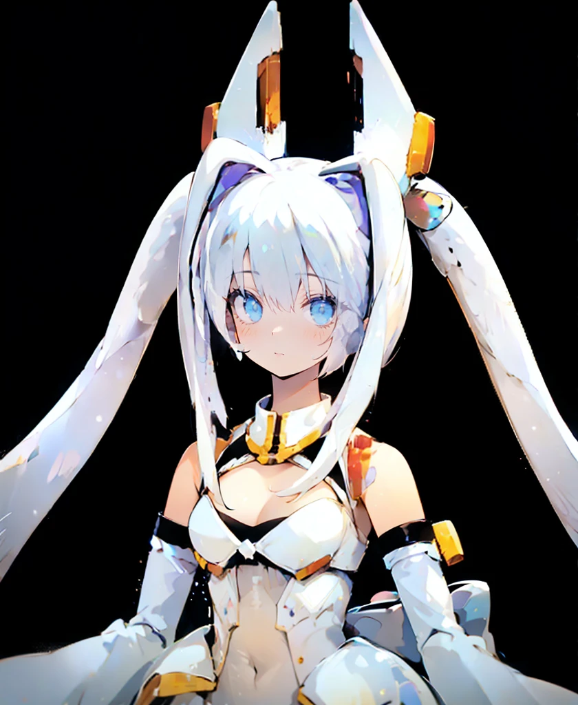 (((Masterpiece))), (((Beautiful Light))), Anime Girl, 1girl, Young, Short Height, Flat Chest, Solo, Wings, Long Hair, Dress, Blue Eyes, White Dress, Priestess Dress, Cape, White Hair, White Pantyhose, Feather Wings, Watching People, Very Long Hair, White Wings, Bangs, Gradient Hair