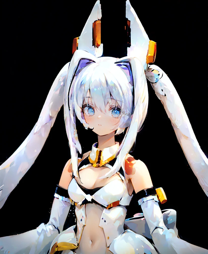 (((Masterpiece))), (((Beautiful Light))), Anime Girl, 1girl, Young, Short Height, Flat Chest, Solo, Wings, Long Hair, Dress, Blue Eyes, White Dress, Priestess Dress, Cape, White Hair, White Pantyhose, Feather Wings, Watching People, Very Long Hair, White Wings, Bangs, Gradient Hair