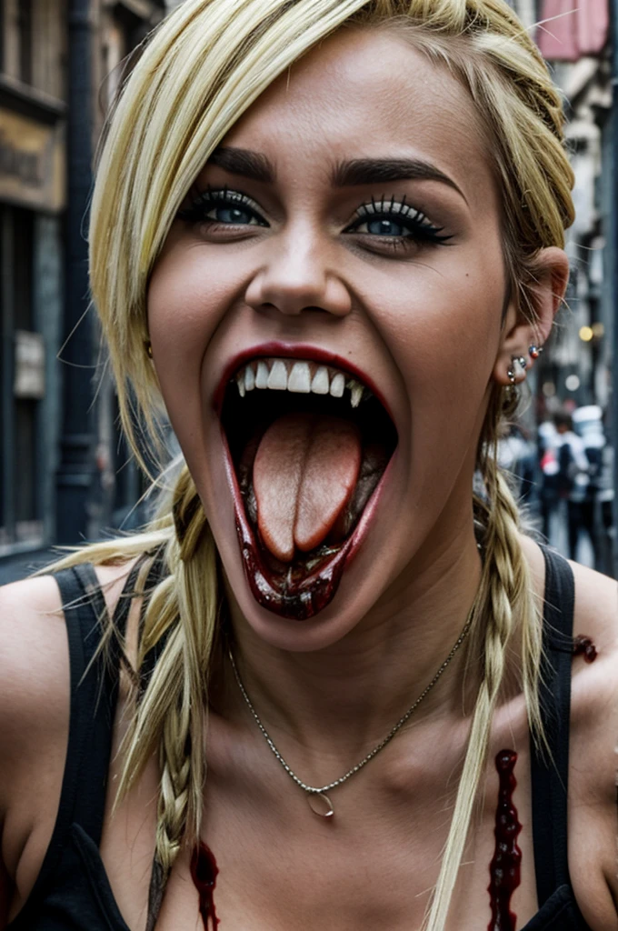 Zombie in the city of Buenos Aires biting Miley Cyrus 