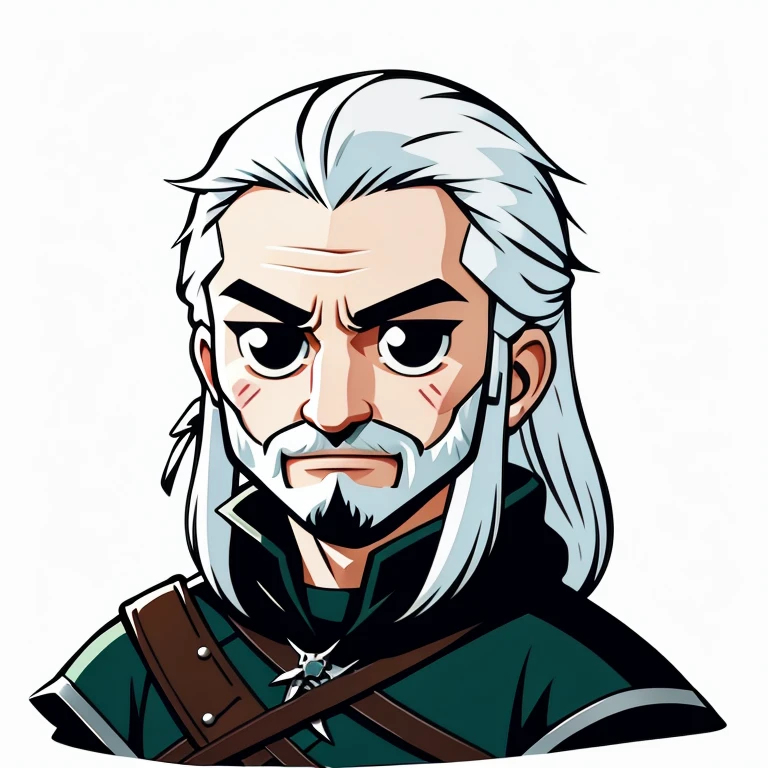 Die-cut sticker, Cute kawaii geralt of rivia sticker, white background, illustration minimalism, vector, pastel colors