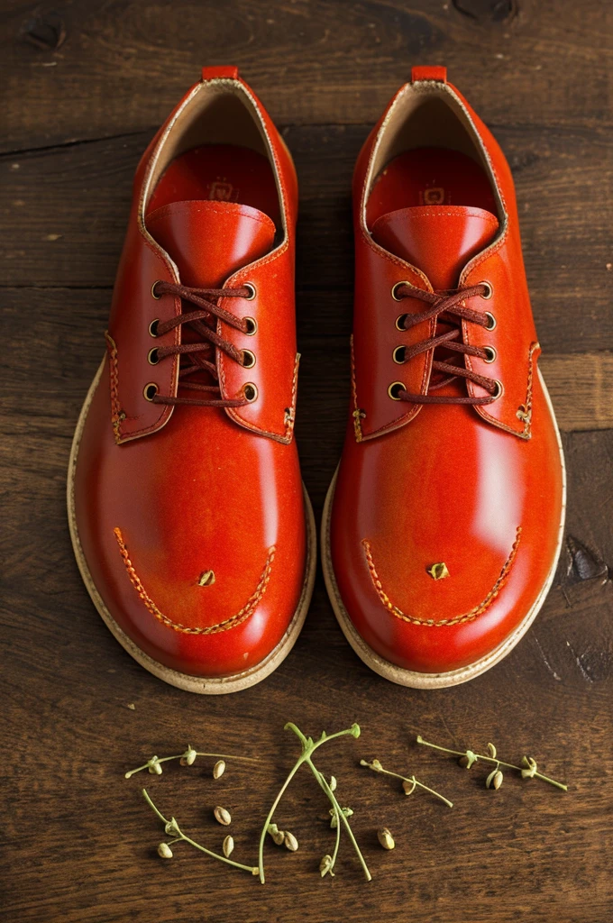 Generate an image in which a shoe is broken and has tomatoes inside with sprouted seeds.