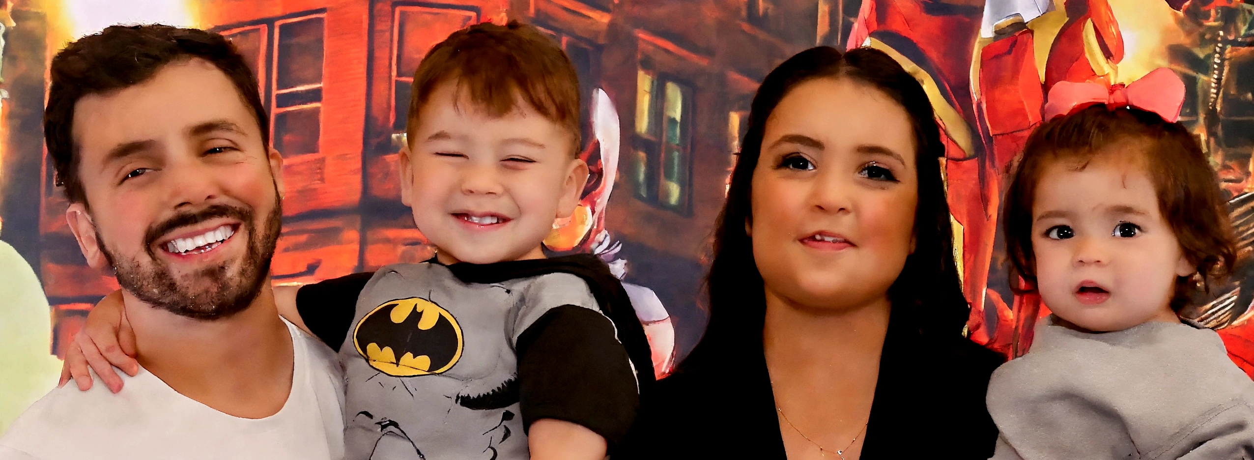 Create a Disney Pixar-inspired poster with this family, having a happy day.