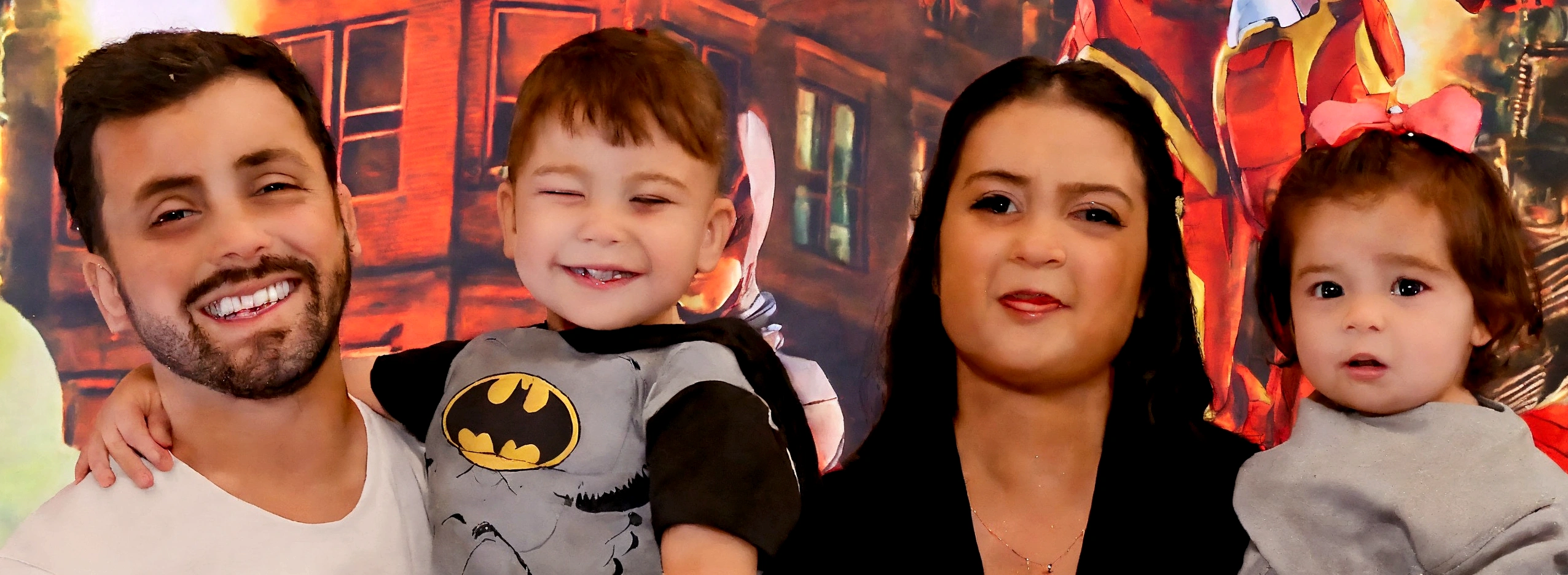 Create a Disney Pixar-inspired poster with this family, having a happy day.
