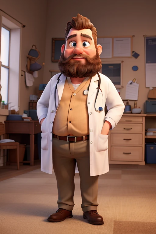 Tall chubby white doctor with clear eyes and a beard