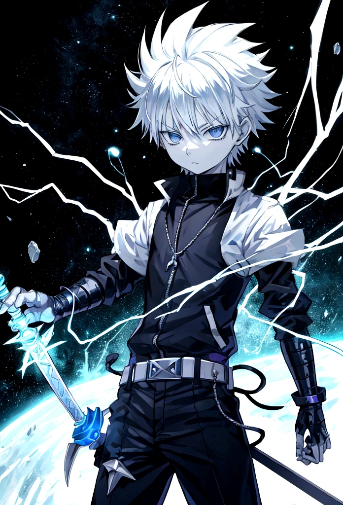 Killua zoldyck charged with electricity with dagger in hand