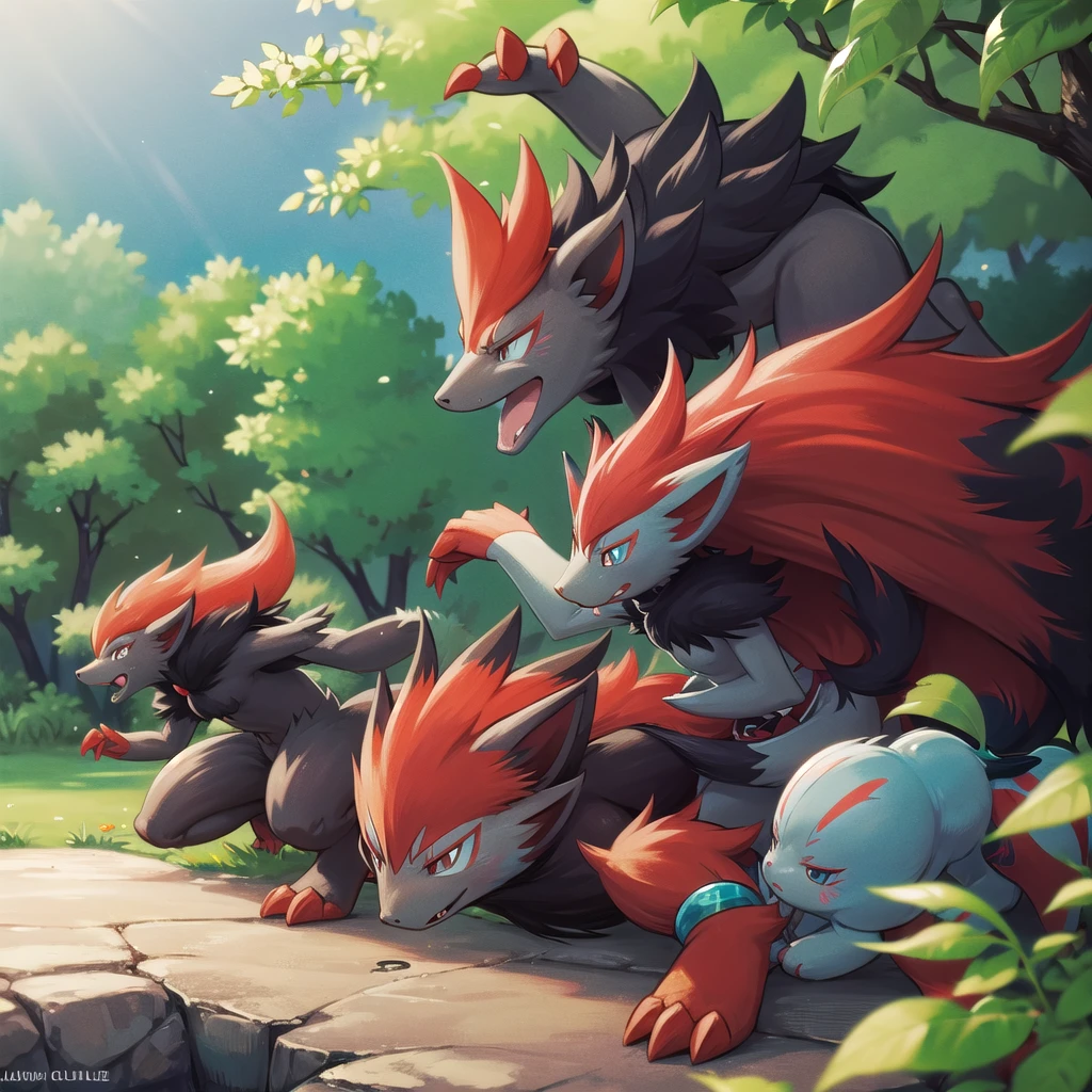 zoroark, pokemon (creature),forest, lake,