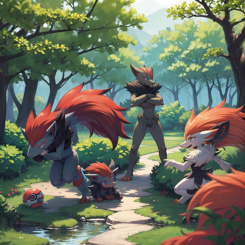 zoroark, pokemon (creature),forest, lake,