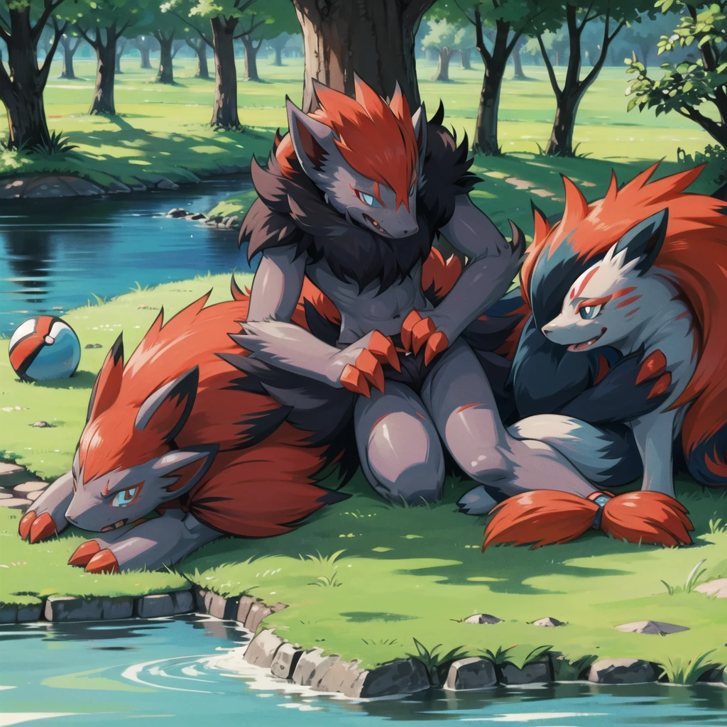 zoroark, pokemon (creature),forest, lake,