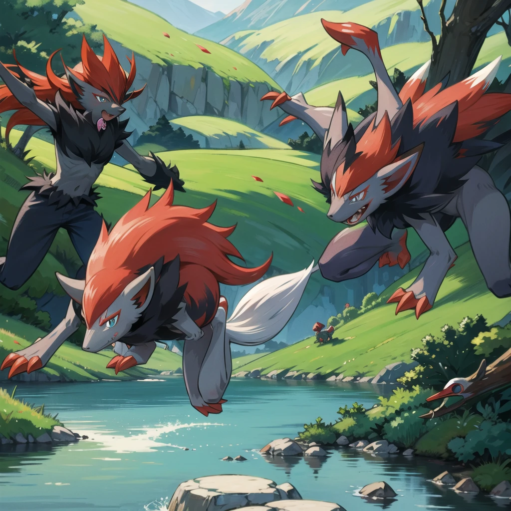 zoroark, pokemon (creature),forest, lake,