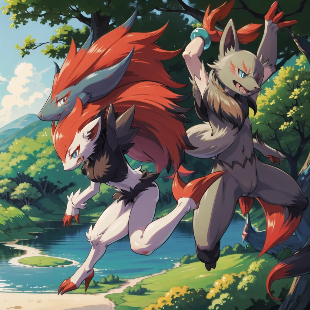 zoroark, pokemon (creature),forest, lake,