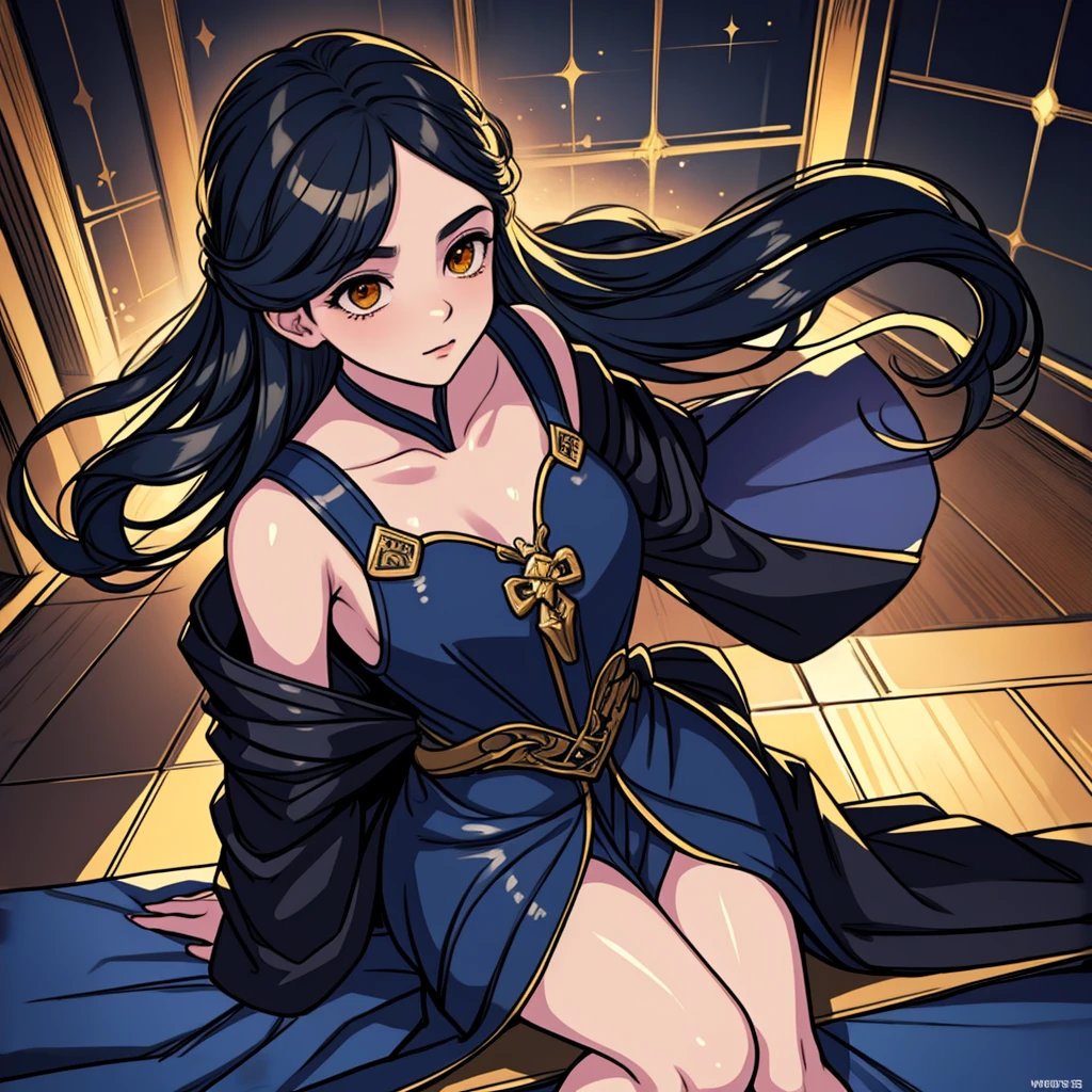 an alone mature girl with long blue and yellow eyes sitting on the bed and spread leg , night, High detail mature face, tie hair on the left side, golden eyes, bare leg, bare shoulder, white noble priest dress, high res, ultra sharp, 8k, masterpiece, smiling, fantasy world, magical radiance background ((Best quality)), ((masterpiece)), 3D, HDR (High Dynamic Range),Ray Tracing, NVIDIA RTX, Super-Resolution, Unreal 5,Subsurface scattering, PBR Texturing, Post-processing, Anisotropic Filtering, Depth-of-field, Maximum clarity and sharpness, Multi-layered textures, Albedo and Specular maps, Surface shading, Accurate simulation of light-material interaction, Perfect proportions, Octane Render, Two-tone lighting, Wide aperture, Low ISO, White balance, Rule of thirds,8K RAW, Aura, masterpiece, best quality, Mysterious expression, magical effects like sparkles or energy, flowing robes or enchanting attire, mechanic creatures or mystical background, rim lighting, side lighting, cinematic light, ultra high res, 8k uhd, film grain, best shadow, delicate, RAW, light particles, detailed skin texture, detailed cloth texture, beautiful face, 
(masterpiece), best quality, expressive eyes, perfect face,