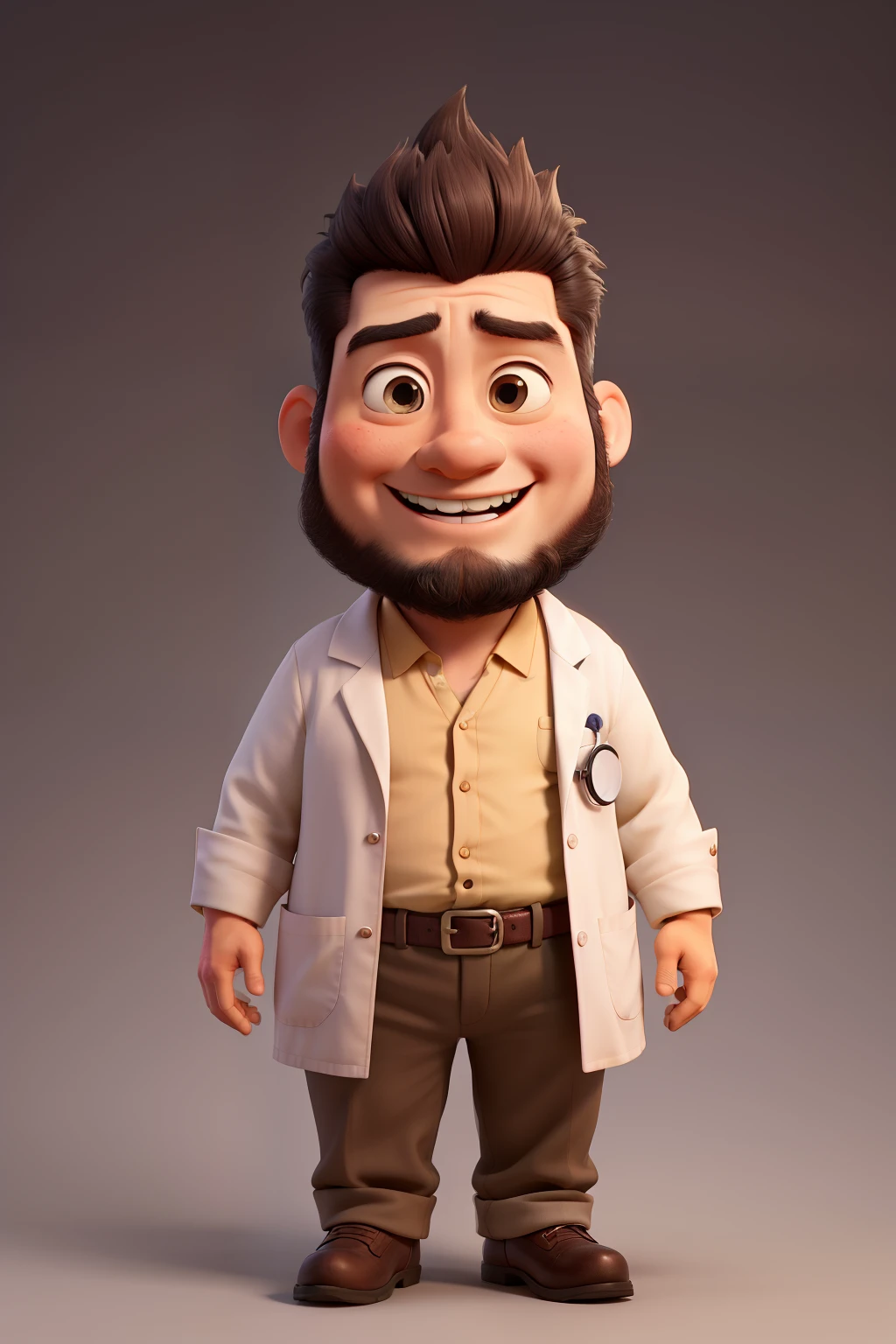 chubby doctor, Cao Cao, offwhite, clear, centered and bright eye, with beard and short hair and smiling