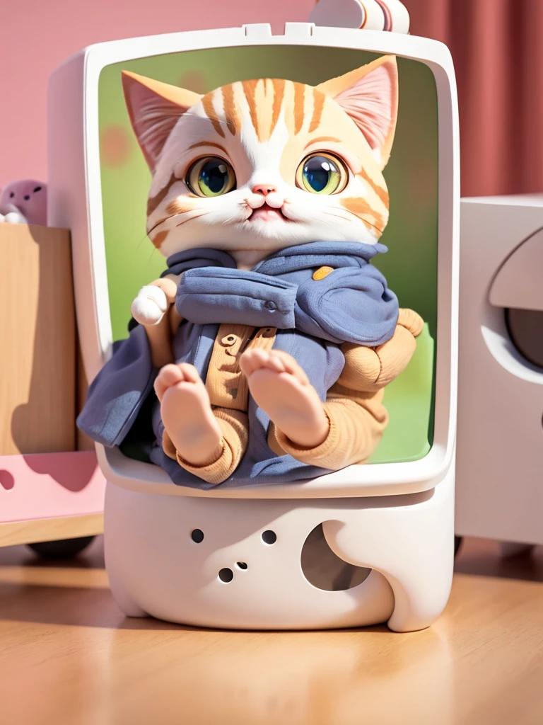 Cute cat eating and watching TV