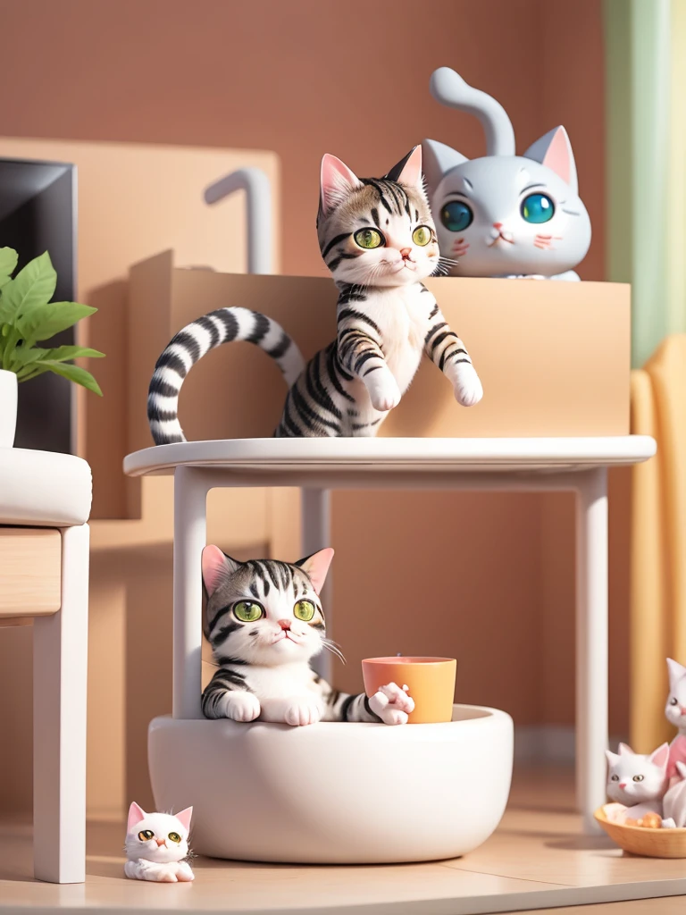 Cute cat eating and watching TV