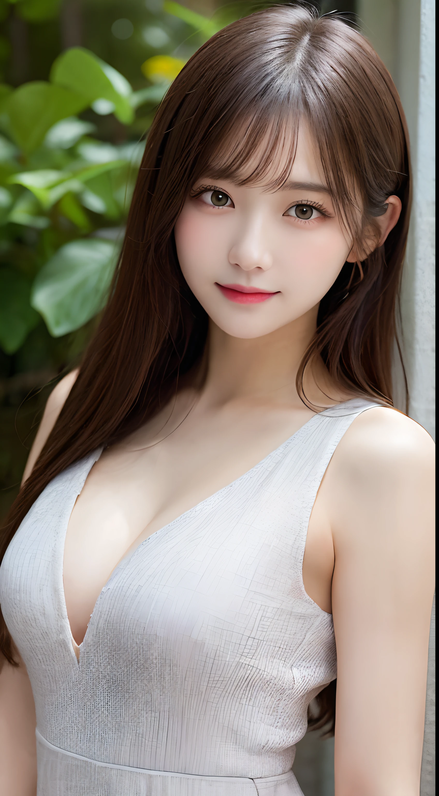1girll、Masterpiece Mastepiece, Best Quality, Illustration, Ultra-detailed, finely detail, hight resolution, high-level image quality、8K Wallpaper, a Korean girl、Korean Idol、Perfect dynamic composition, Beautiful detailed eyes, Random Dresses,Medium Hair, cleavage of the breast, Natural color lip, Random and sexy poses,Beautiful skin、Smile,Street Walk、20 years girl