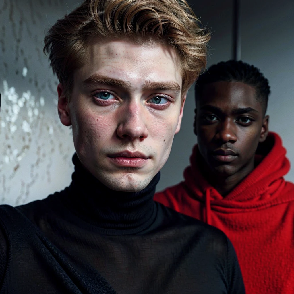 handsome male ,upper body portrait, sweater, detailed short hair,white skin, blonde hair,serious face,handsome boys,realistic photo, hyperdetailed, ((blonde hair man)), (aqua eyes), handsome man, there is a man lying in bed with a necklace around his neck, high-necked blouse, black high-necked blouse, hyperrealistic, tumblr, epic, smooth and pale skin, background, background with bokeh effect, blond hair, solid circle eyes, ccurate, hyperrealism, Surrealism, drop shadow, 8k, super detail, best quality, UHD, masterpiece, anatomically correct, UHD, masterpiece, anatomically correct, textured skin, super detail, high details, high quality, 16k, 1080P, 4K, 8k, straight hair, , Realism,