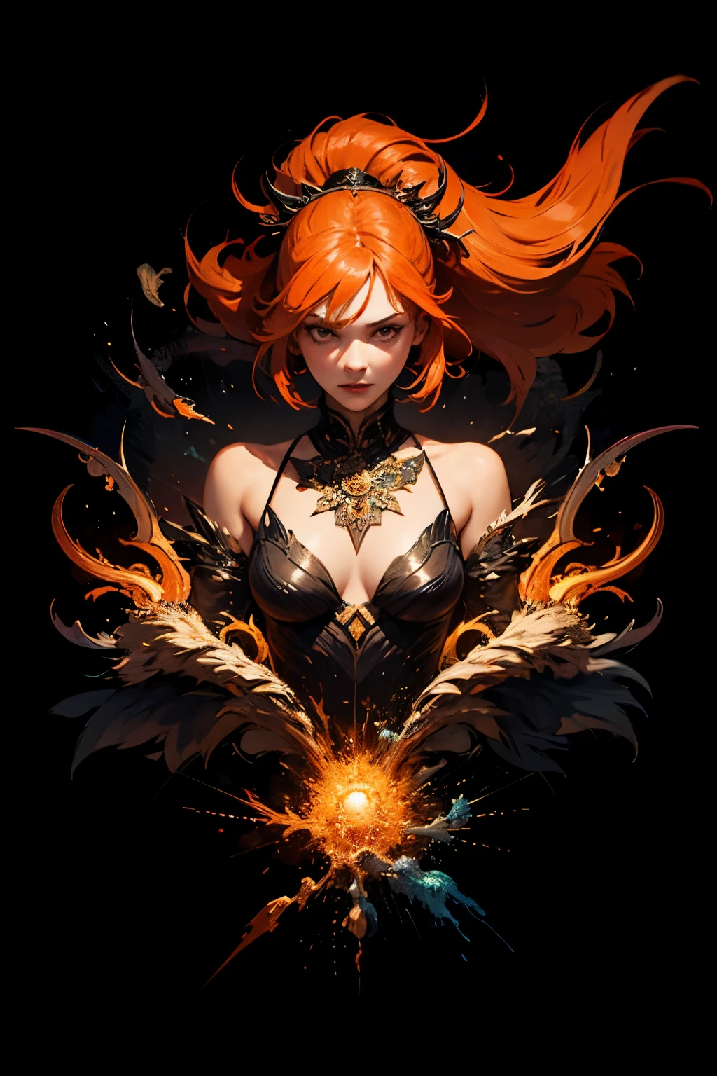 1 Girl,(orange_hair:1.1),(zendispute, Mandala, dispute, endispute:0.6),(Fractal Art),The most beautiful form of chaos,Savage design,