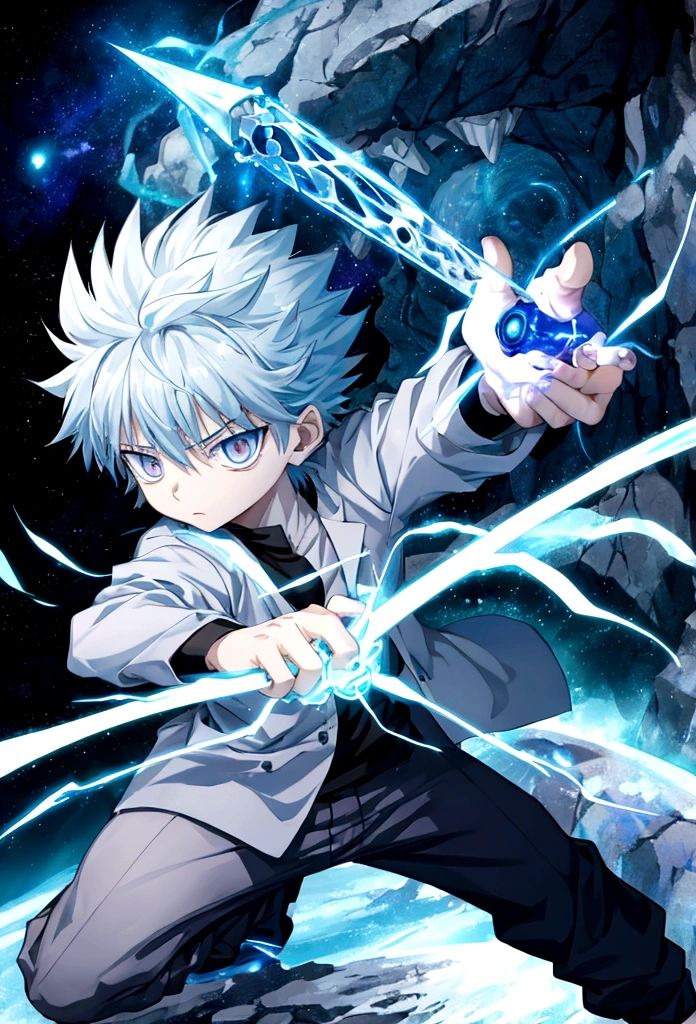 Killua zoldyck charging an electric attack that is shaped like a dragon