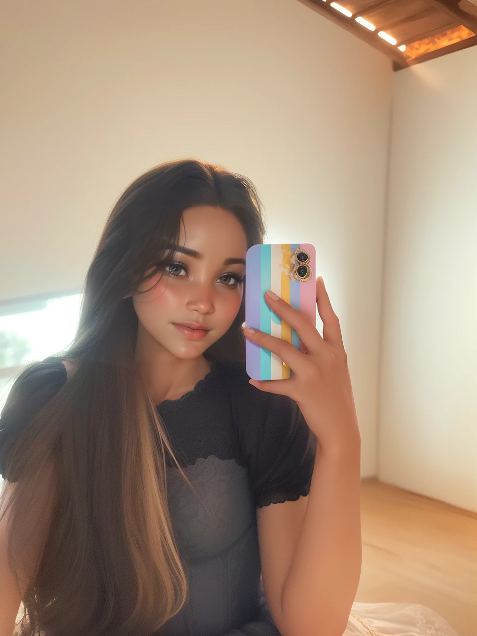 asian mixed american girl taking a selfie in her room
