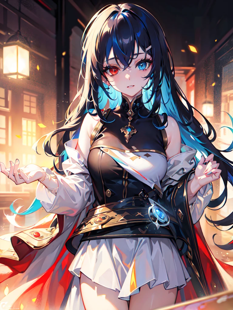 {{masterpiece}}, best quality, extremely detailed CG unity 8k wallpaper, cinematic lighting, lens flare, beautiful detail eyes, black, side glance, multicolor hair, colorful light, particles, heterochromia, one red eyes, one blue eyes, (colorful:1.5), (colorful hair:1.5),