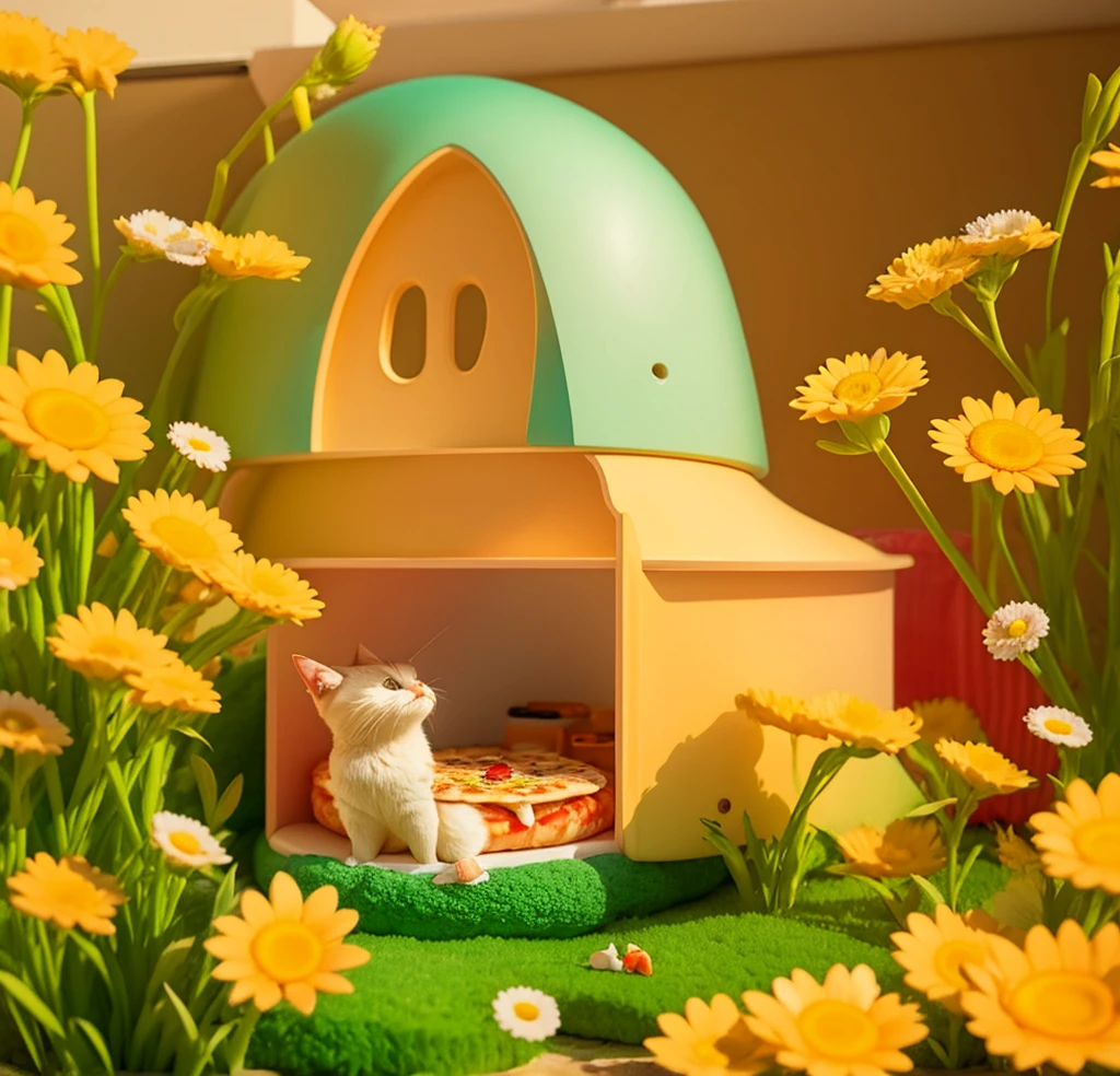 Cute cats FLOWERS, house, eating pizza, watching TV,