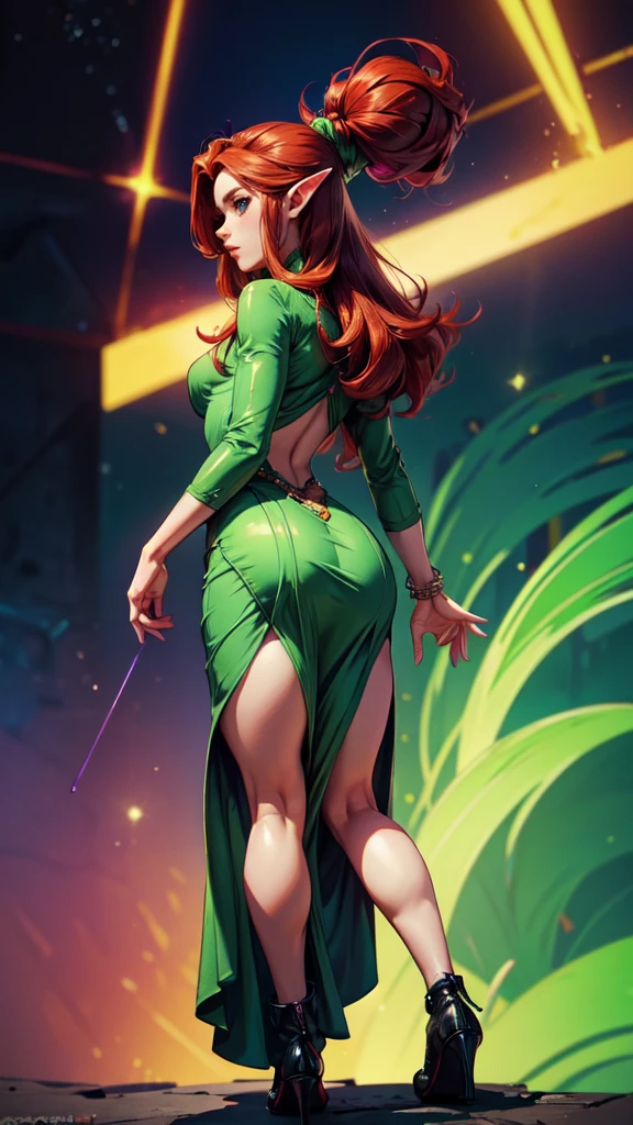 <lora:hautecouturegowns:0.7>, woman wearing hc_gown, Bright Yellow and Fluorescent Green dress, red medium hair, Standing with hands clasped behind the back || <lora:hautecouturegowns:0.7>, masterpiece, perfect quality, sharp focus, shallow depth of field, 8k