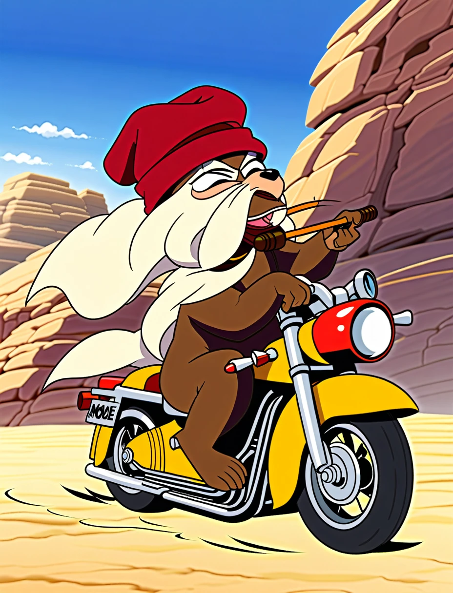 Morocco Mole smoking cigar riding motorcycle 