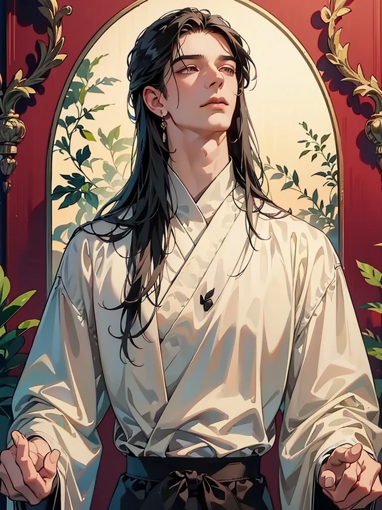 (masterpiece, top quality, best quality,official art, beautiful and aesthetic:1.2),(1man:1.3), long black hair,