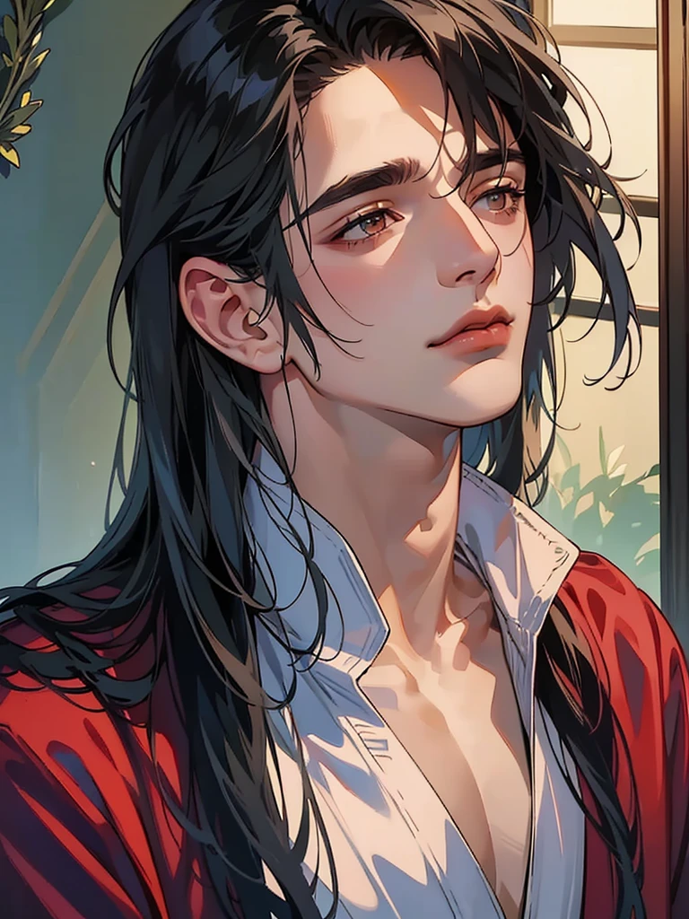 (masterpiece, top quality, best quality,official art, beautiful and aesthetic:1.2),(1man:1.3), long black hair,