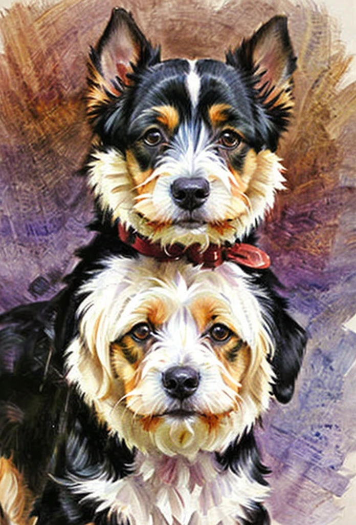 (Masterpiece artwork, best qualityer),1st Terrier Sitting Waiting for His Master to Come, Watercolor style painting, White background